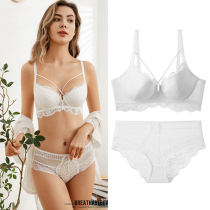 French style white sexy underwear womens big breasts show small gathered anti-sagging pink lace bra set
