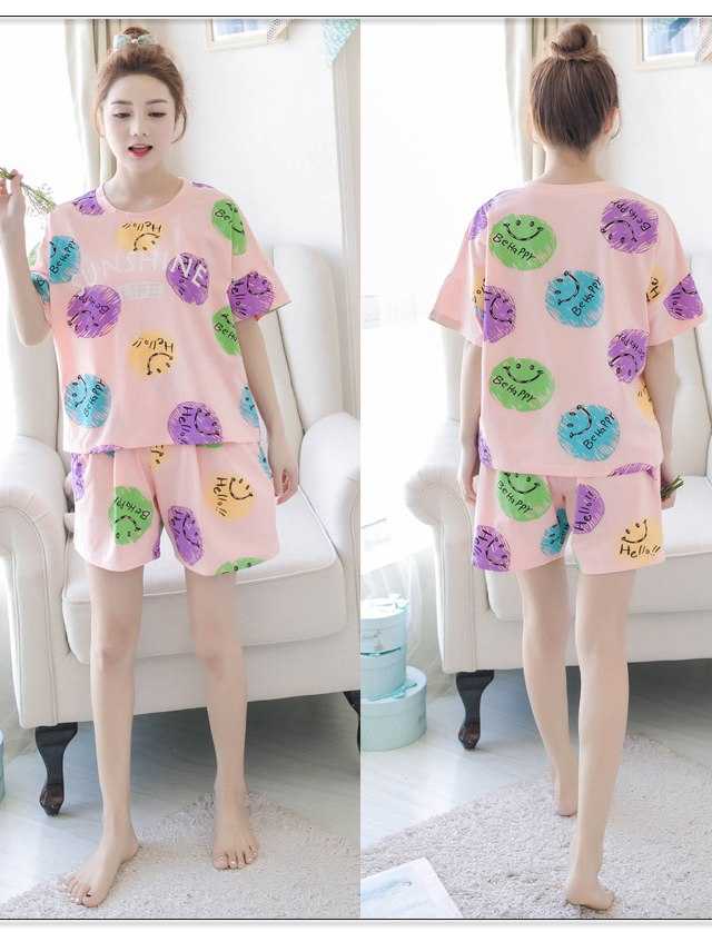 2018 đồ ngủ mùa hè của phụ nữ cotton ngắn tay quần short Hàn Quốc phiên bản có thể được đeo bên ngoài mùa hè junior học sinh trung học nữ nhà dịch vụ phù hợp với