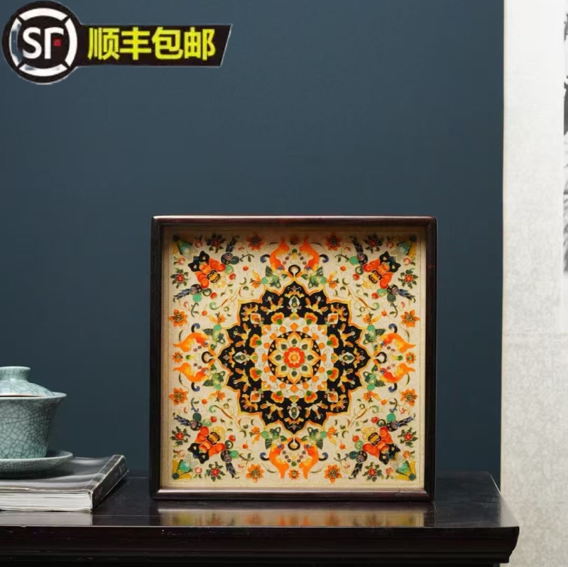 Red Rosewood Cloisonné Tea Tray with Openwork Filigree Enamel, Chinese Classical Style, Suitable for Home Use, Living Room, Vintage Gift