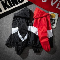 2021 Spring and Autumn Windbreaker Mens and Womens Jacket Hooded Casual Jacket Student Class Uniform Couples Dress Color Patch Sports Outerwear