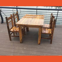 Hotel solid wood dining table and chair combination rectangular bar table commercial fast food restaurant snack bar carbonized wood table and chair