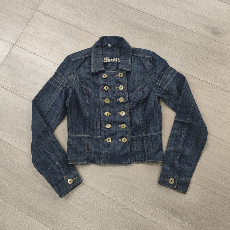 European and American Style Autumn Double-Breasted Copper Button Slim-Fit Retro Casual Top, Slim-Fitting Hot Girl Denim Short Jacket for Autumn European and American Style Autumn Double-Breasted Copper Button Slim-Fit Retro Casual Top, Slim-Fitting Hot Girl Denim Short Jacket for Autumn