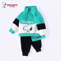 Snoopy childrens clothing boy spring and autumn suit 2022 new childrens sports and leisure fashion two-piece sweater pants