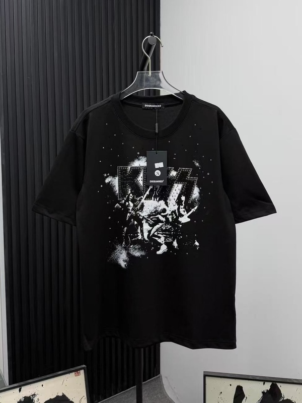Summer Trendy Brand Bad Boy Style Kiss Band Rhinestone D2 Letter Print Luxury Short-Sleeve Men's Pure Cotton Loose Couple's T-Shirt