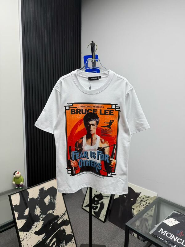 European and American Popular Luxury D2 Letter Bruce Lee Print Round Neck Short-Sleeve Unisex Trendy Street Style Couple Pure Cotton T-Shirt