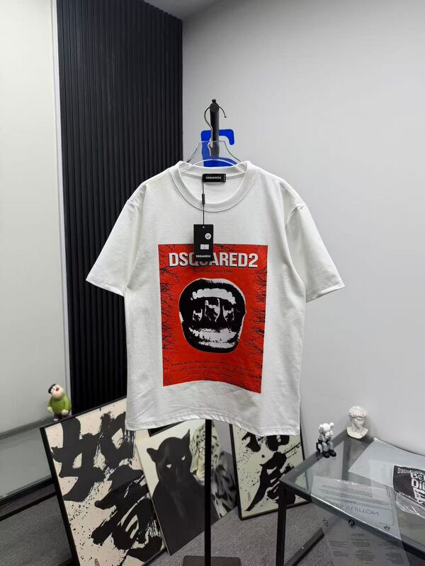 Summer New Style D2 Letter Lip Print Short-Sleeved Men's and Women's American-Style Light Luxury Pure Cotton T-Shirt Street Style Couple's Half-Sleeve