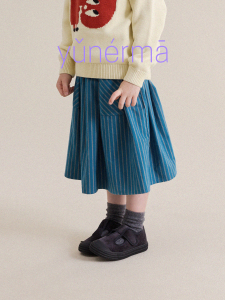 Yunerma Girls' Japanese-Style Versatile Striped Skirt Children's New Autumn Pure Cotton Skirt Baby Niche Skirt