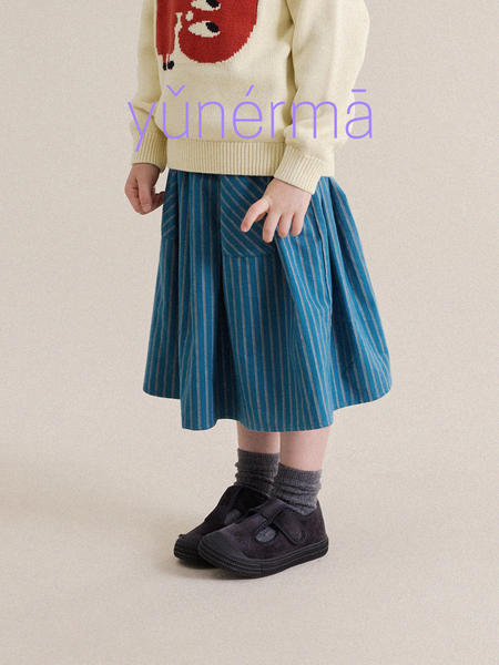 Yunerma Girls' Japanese-Style Versatile Striped Skirt Children's New Autumn Pure Cotton Skirt Baby Niche Skirt
