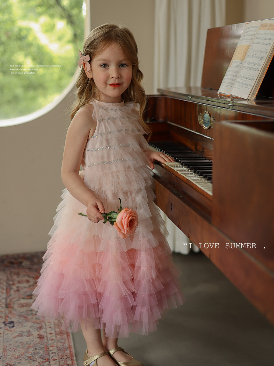 Girls Niche Elegant Pompous Skirt Dress Baby Summer Western Style Princess Dress Children's Birthday Dress Fashion