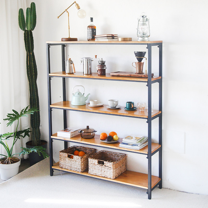 American loft shelf shelf iron landing living room solid wood multi-storey storage kitchen compartment display display frame