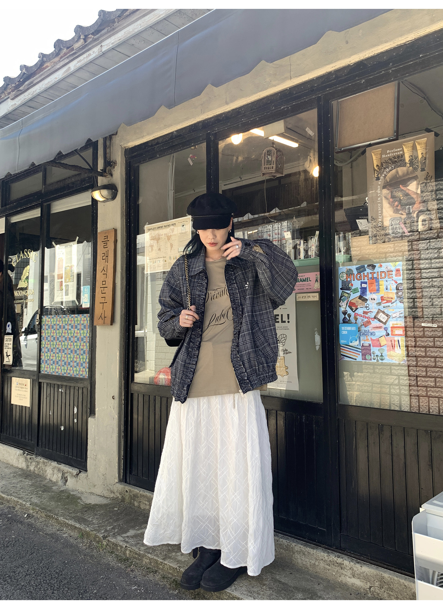 LelyMooch chao好搭 объемная клетчатая белая юбка с вырезным узором средней длины дизайнерская полуюбка