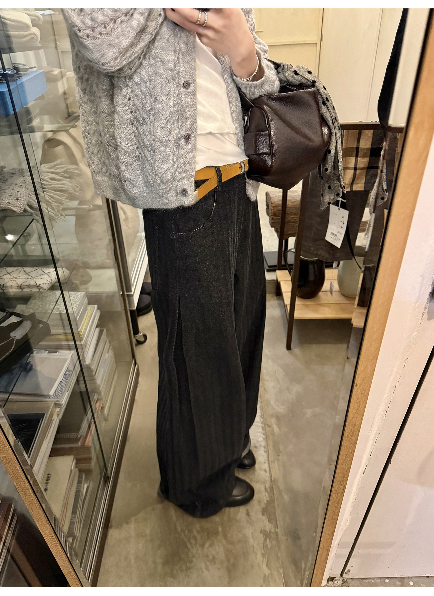 LelyMooch оригинальный дизайн винтажные черно-серые полосатые прямые широкие брюки женские свободные универсальные джинсы