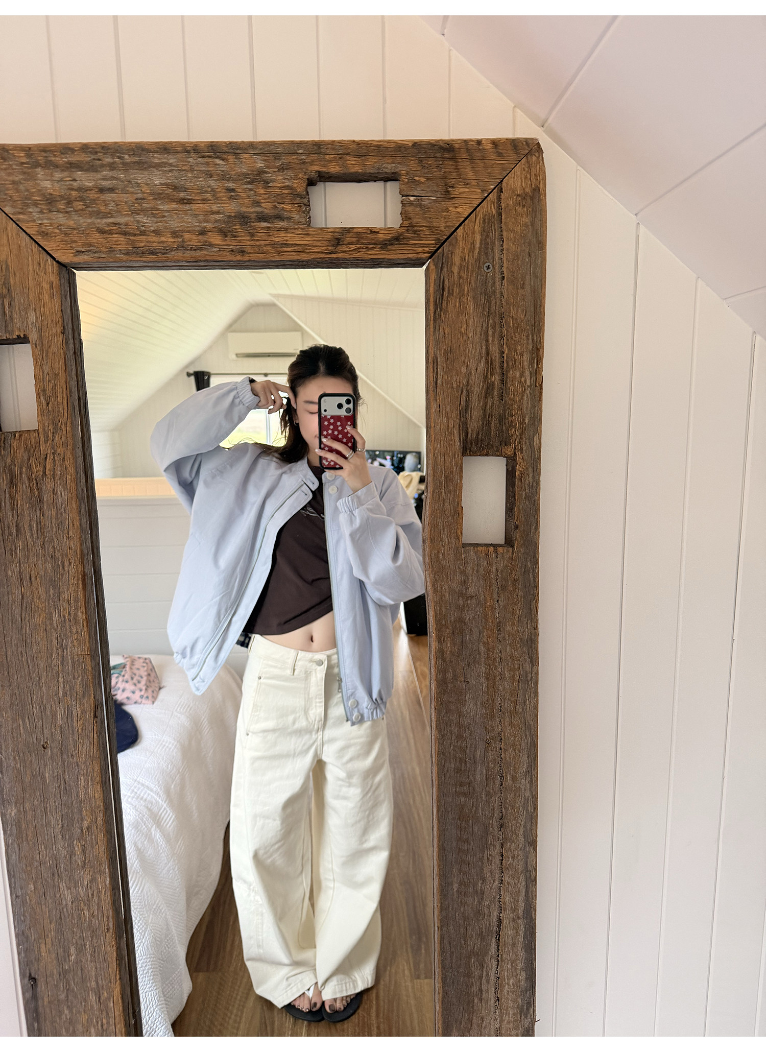 LelyMooch Двусторонняя хлопковая куртка в шотландскую сине-белую клетку с воротником-стойкой средней длины Baby синего цвета