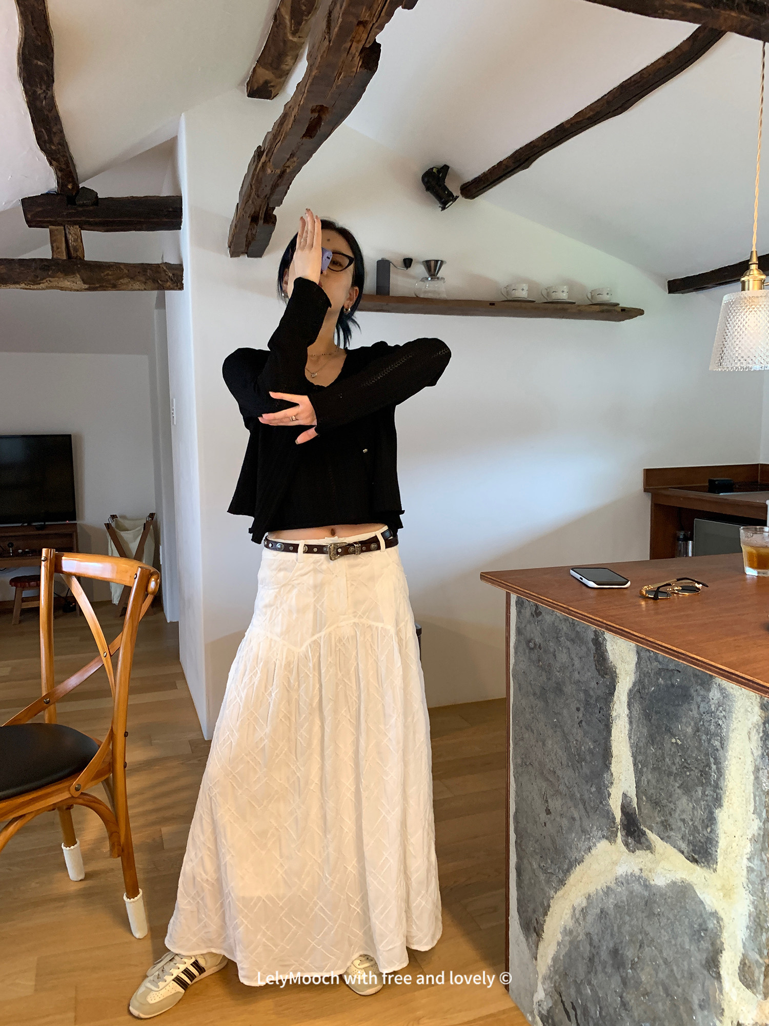 LelyMooch chao好搭 объемная клетчатая белая юбка с вырезным узором средней длины дизайнерская полуюбка