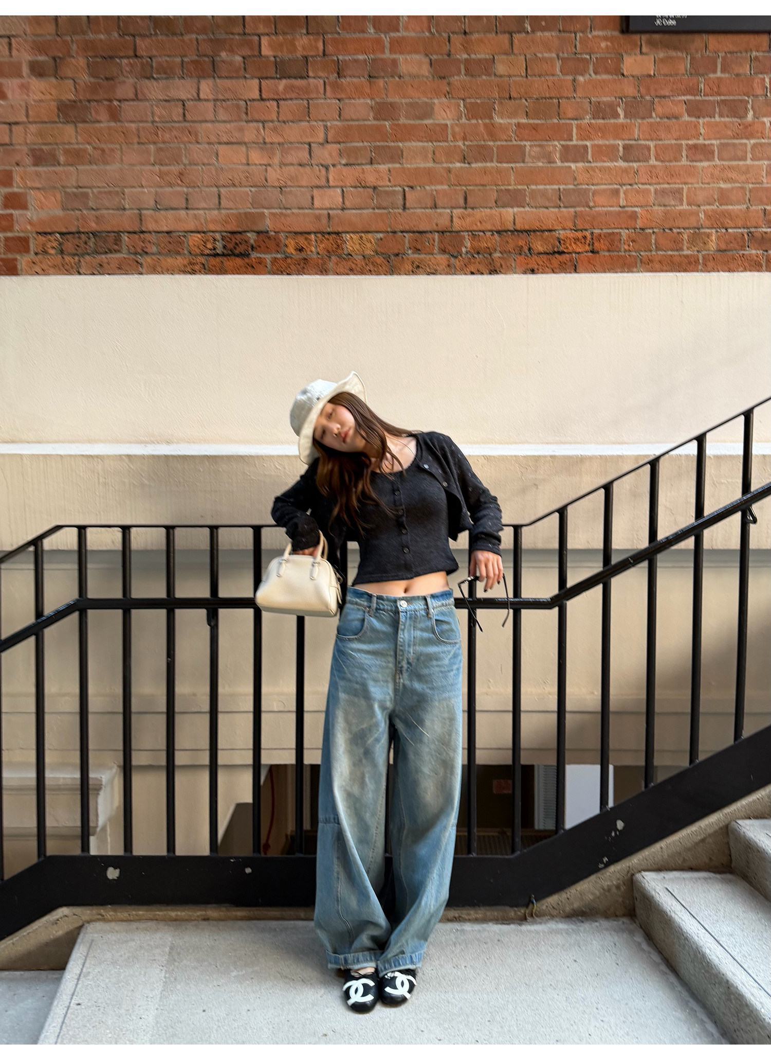 LelyMooch женские широкие джинсы прямого кроя светло-голубые с эффектом потертости и кракелюра весна-лето