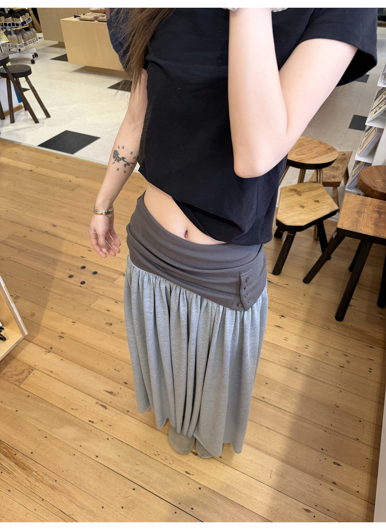 LelyMooch оригинальная дизайнерская юбка-миди с рифленой отделкой и подогнутым краем для женщин