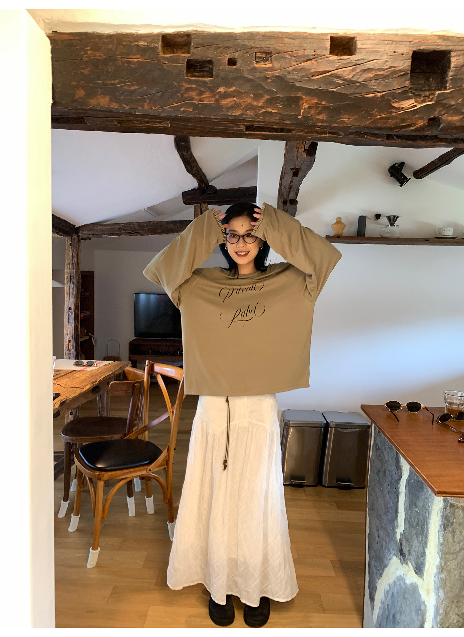 LelyMooch chao好搭 объемная клетчатая белая юбка с вырезным узором средней длины дизайнерская полуюбка