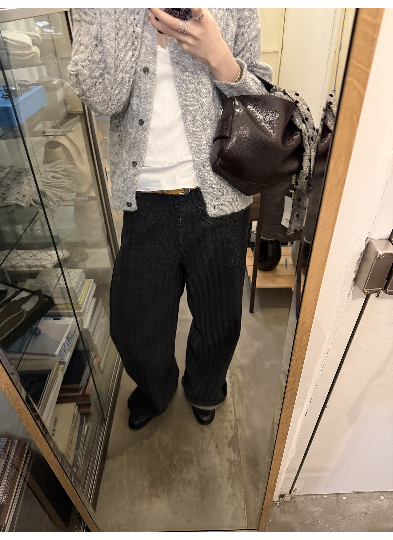 LelyMooch оригинальный дизайн винтажные черно-серые полосатые прямые широкие брюки женские свободные универсальные джинсы