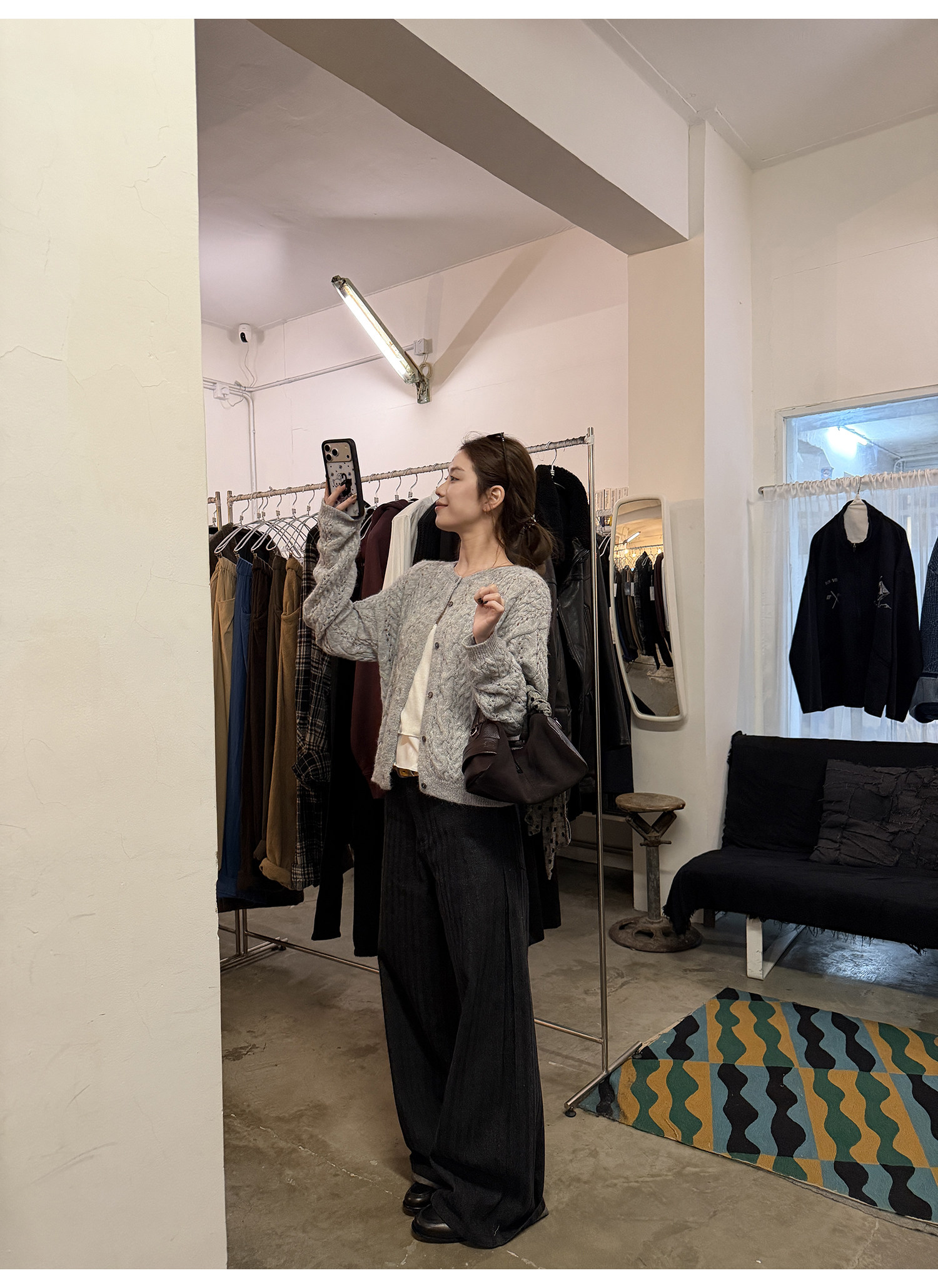 LelyMooch оригинальный дизайн винтажные черно-серые полосатые прямые широкие брюки женские свободные универсальные джинсы