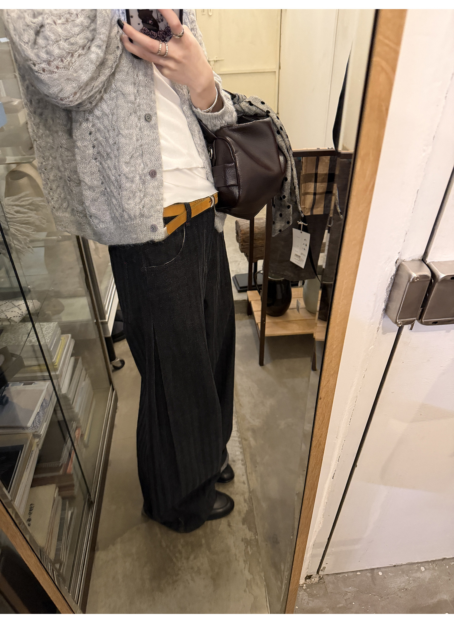 LelyMooch оригинальный дизайн винтажные черно-серые полосатые прямые широкие брюки женские свободные универсальные джинсы