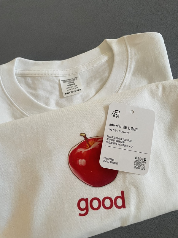260g Pure Cotton Heavyweight Original Niche Design Red Apple Unisex Loose Top T-Shirt Versatile Casual 260g Pure Cotton Heavyweight Original Niche Design Red Apple Unisex Loose Top T-Shirt Versatile Casual