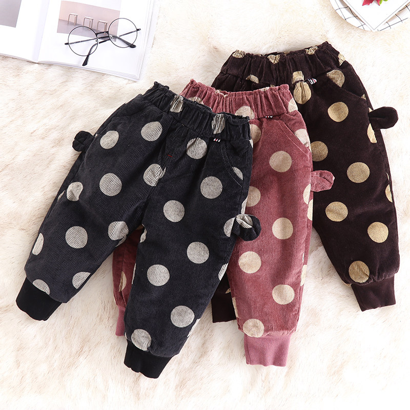 Female Baby Pants Thickened Winter Dress 1-3 Year Old Girl Cotton Pants Plus Suede 0 Large PP Pants Light Core Suede Outside Wearing Pants Tide