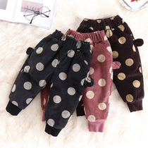 Womens baby pants thickened winter clothes 1-3 years old girls cotton pants plus velvet 0 large PP pants corduroy outside wearing leggings tide
