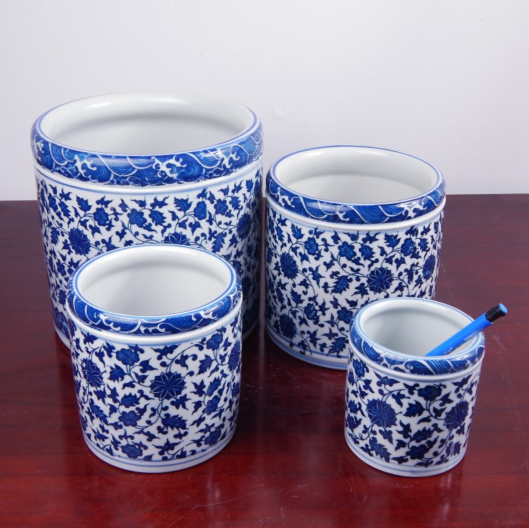 Jingdezhen gốm sứ màu xanh và trắng rối hoa sen thêm bút lông lớn bốn kho báu của nghiên cứu thiết kế tiệm nail