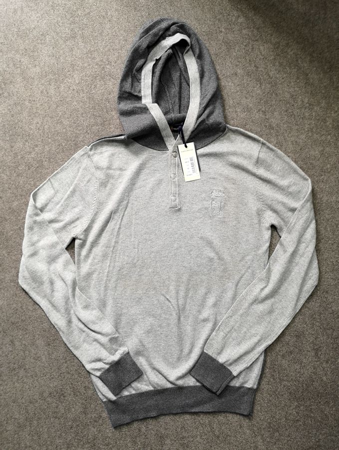 Foreign trade tail goods men's color matching hooded pullover casual sweater