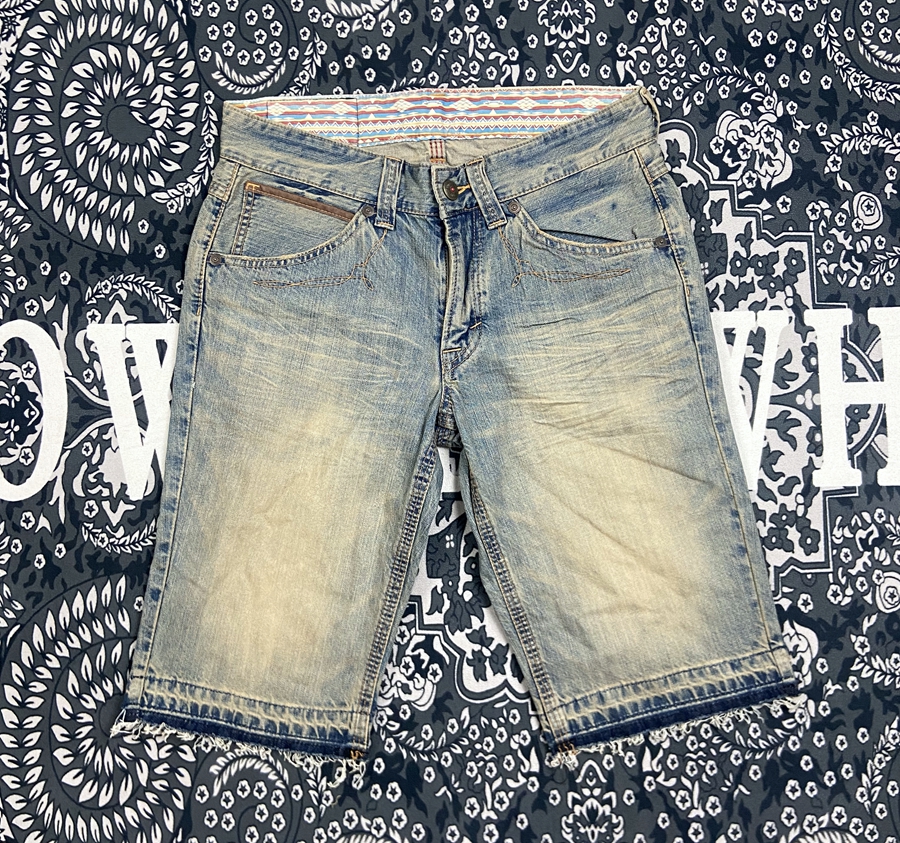 Summer new Japanese single American retro EDWI XV404 old crumpled frayed washed denim shorts khaki