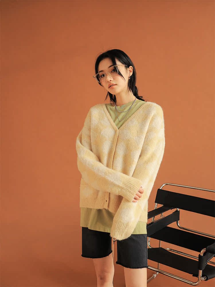 螞蟻阿宅.100%☆韓國代購官網正品支持驗證☆stylenanda-時尚百搭甜美菱格紋長袖針織外套( 預購)3色