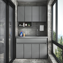 Space aluminum washing machine cabinet balcony separate washbasin quartz stone countertop laundry pool cutting angle custom integrated combination