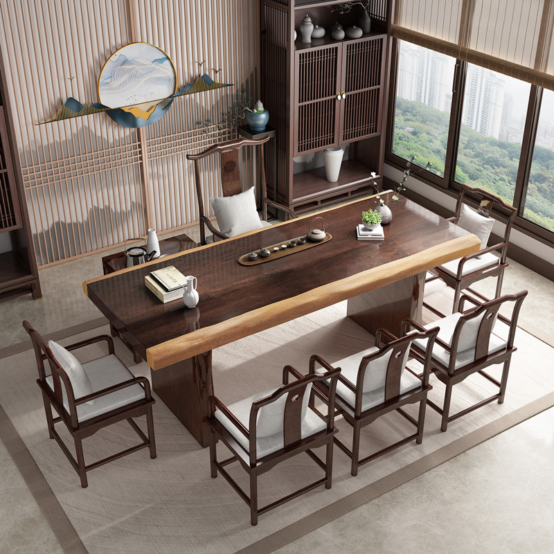 Solid wood Tea table collage New Chinese style modern minimalist Kung Fu Zen Home Living Room Tea Table tea table and chairs Combined office