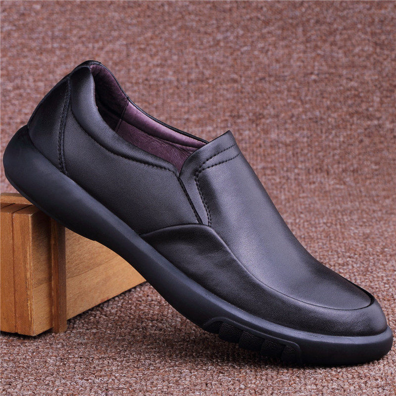 Foreign trade men's first layer cowhide leather men's shoes soft bottom soft leather black autumn and winter thick bottom comfortable business casual leather shoes