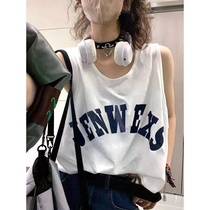 Pure cotton sleeveless harness sports vest T-shirt female letter printed summer outside wearing loose and thin hanging neck blouses