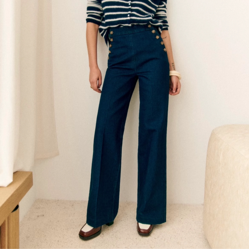 French-Style Niche Classic Double-Breasted High-Waisted Slim Straight-Leg Wide-Leg Pants Casual Jeans Women's Trousers French-Style Niche Classic Double-Breasted High-Waisted Slim Straight-Leg Wide-Leg Pants Casual Jeans Women's Trousers