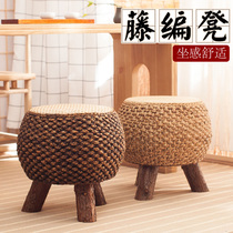 Straw stool pastoral country low stool rattan shoe stool Sofa stool stool fashion solid wood small round stool household