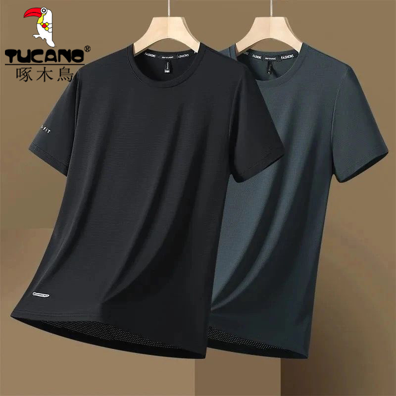 Мужская быстросохнущая футболка из ледяного шелка Woodpecker с короткими рукавами, летний тонкий дышащий спортивный свободный топ для бега с короткими рукавами