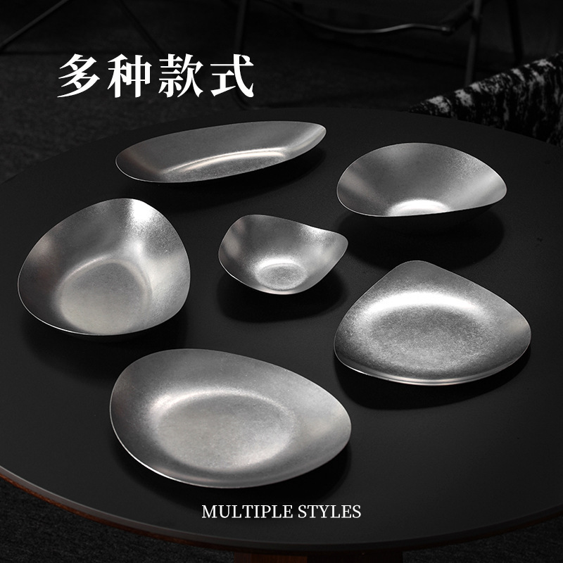 Retro Special-Shaped Plate 304 Stainless Steel High-Value Light Food Plate Asymmetrical Snack Plate Fruit Plate Salad Bowl Yogurt Bowl