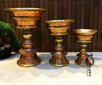 Purely handmade pure copper red copper gold-plated butter lamp imported from Nepal height 15cm