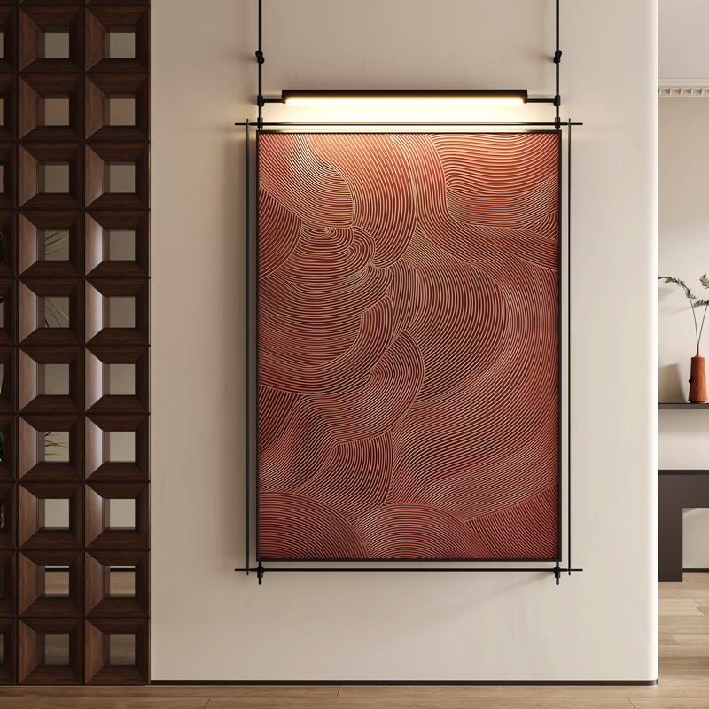 Modern Abstract Art Decorative Painting with a High-End Italian Minimalist Style, Entrance Hall Hanging Painting with Lights, Living Room Background Wall Hanging Painting