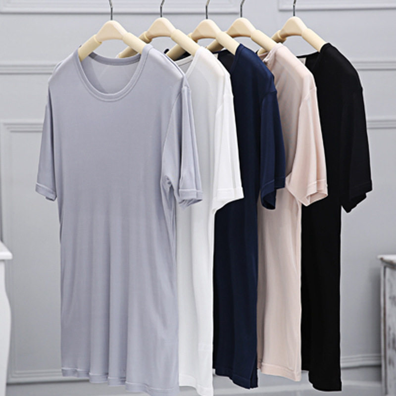 Short sleeve T-shirt round collar sweatshirt man-style real silk knit loose summer home mulberry silk in old age
