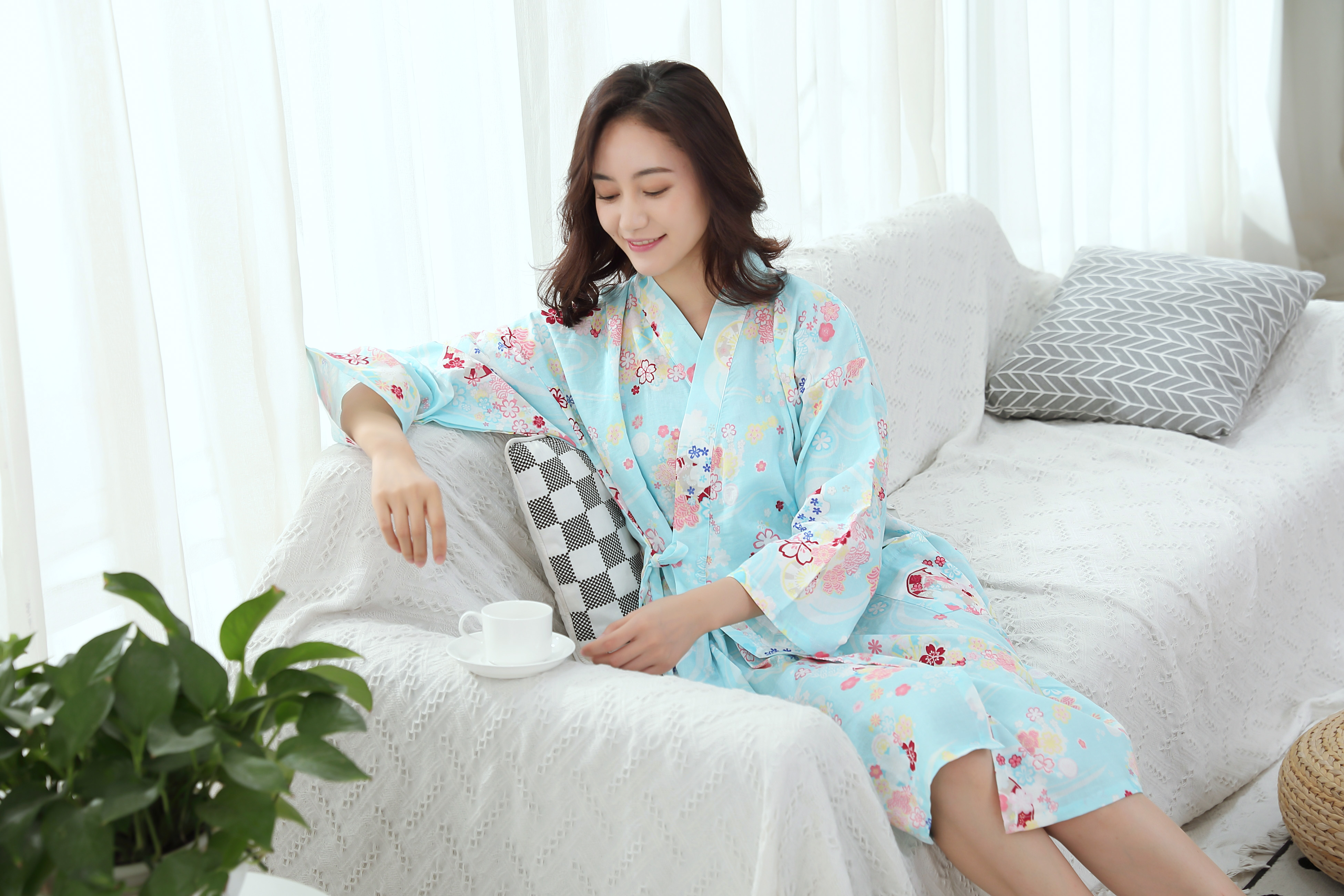 Kimono bông gạc đồ ngủ nam giới và phụ nữ dịch vụ nhà kích thước lớn Nhật Bản dài tay áo choàng áo tắm mồ hôi quần áo phong cách mới