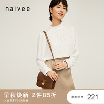 naivee 2021 spring new vintage intellectual standing collar lantern sleeve western chiffon blouse white shirt women