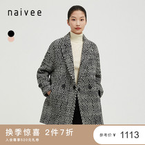 Shopping mall with the same naivee winter new Hepburn wind intellectual retro herringbone pattern in the long wool coat women