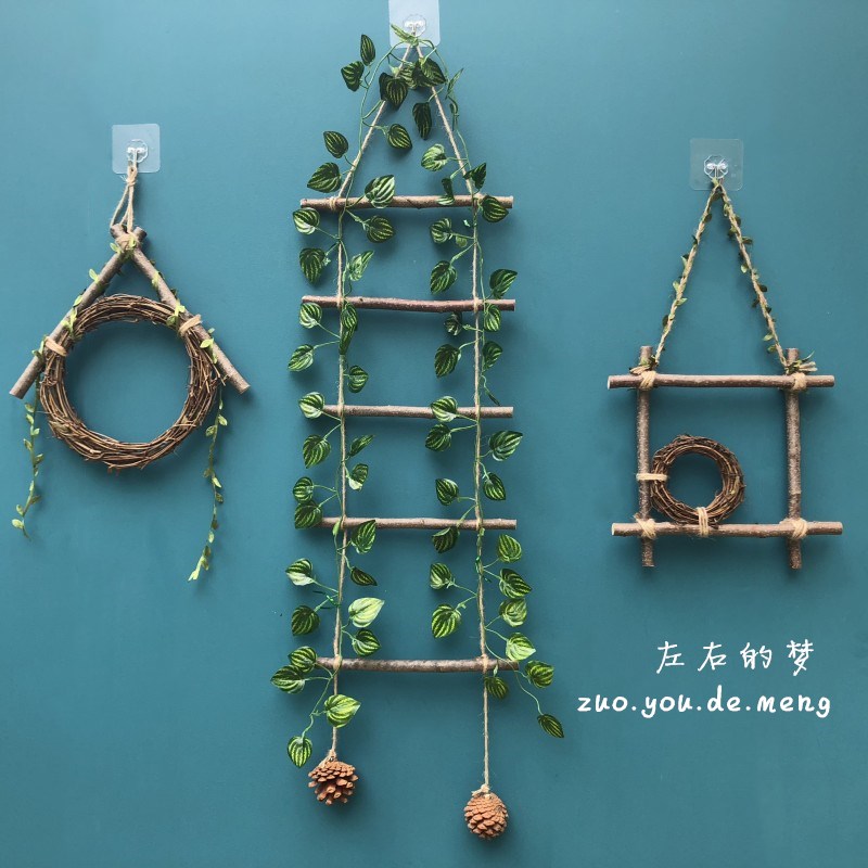 Left and right Dreamwork Self-created dry branches Round Wood Pieces Pine Fruits Postcard Hemp Rope Wood Clips Christmas Decorative Pendant