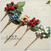 Pastoral wind simulation wreath 3 forks small berry rattan DIY handmade production material red fruit blueberry fruit