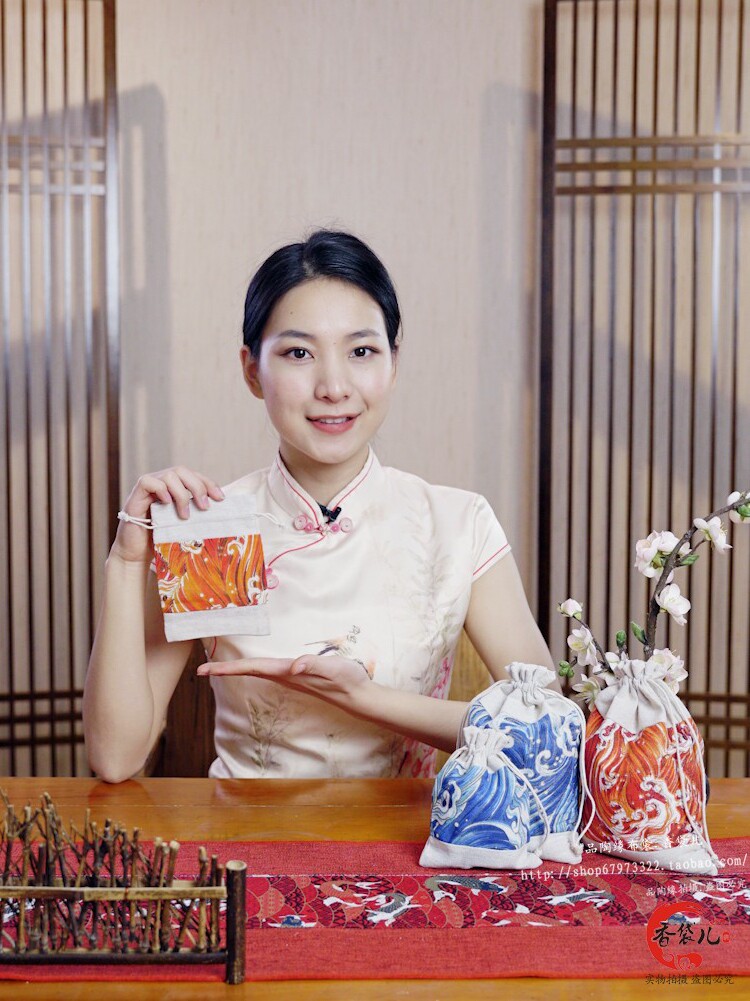 Original auspicious classical cloth bag Chinese style drawstring small sachet empty bag with Chinese medicine sachet packaging bag