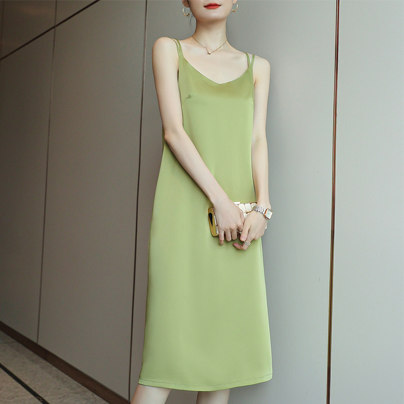 Summer Slip Dress, Silk Satin Dress, Women's Outerwear Nightgown, French-Style Suit Inner Wear, Slim-Fit Mulberry Silk Long Dress