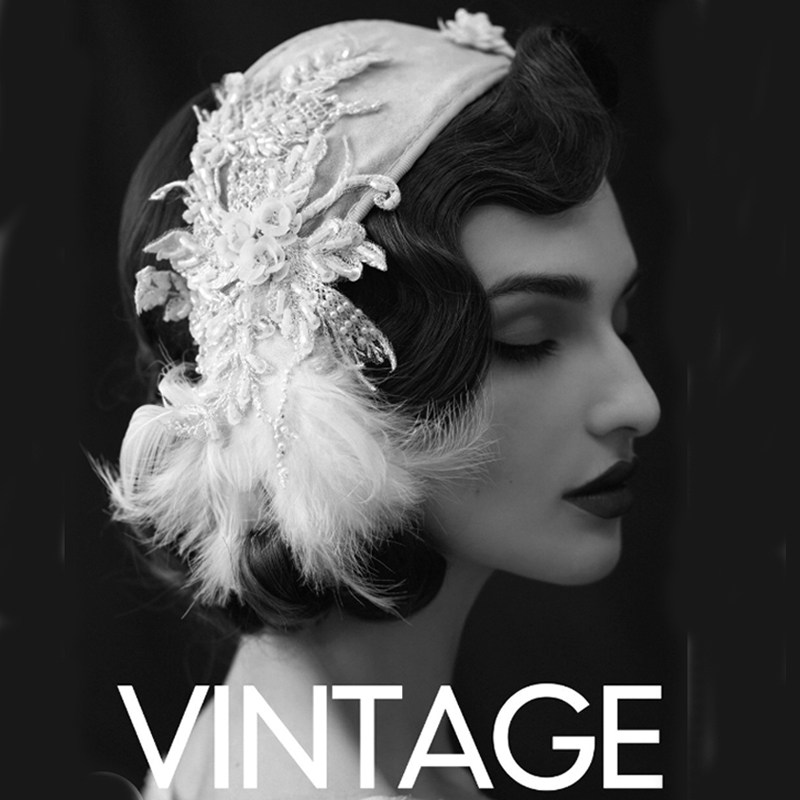 Bridal Lace Flowers Handmade Nail Beads Feather retro headwear Dresses Written Genuine Photo styling accessories Wedding Dress headwear